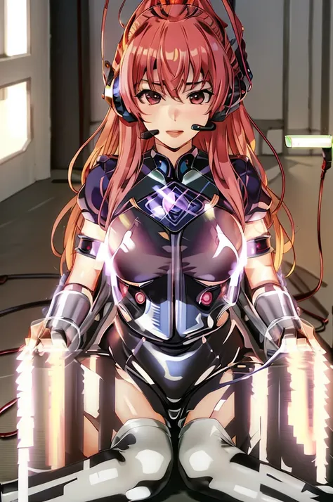 masterpiece, 最high quality, cg, wallpaper, HDR, high quality, High resolution, very detailed, mind control device, 1 girl, headset, sitting, Helmet, wire, tube, BDSM, tied to a chair,Kasumido,