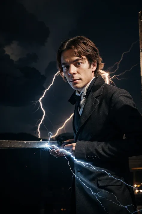 Michael Faraday with lightning