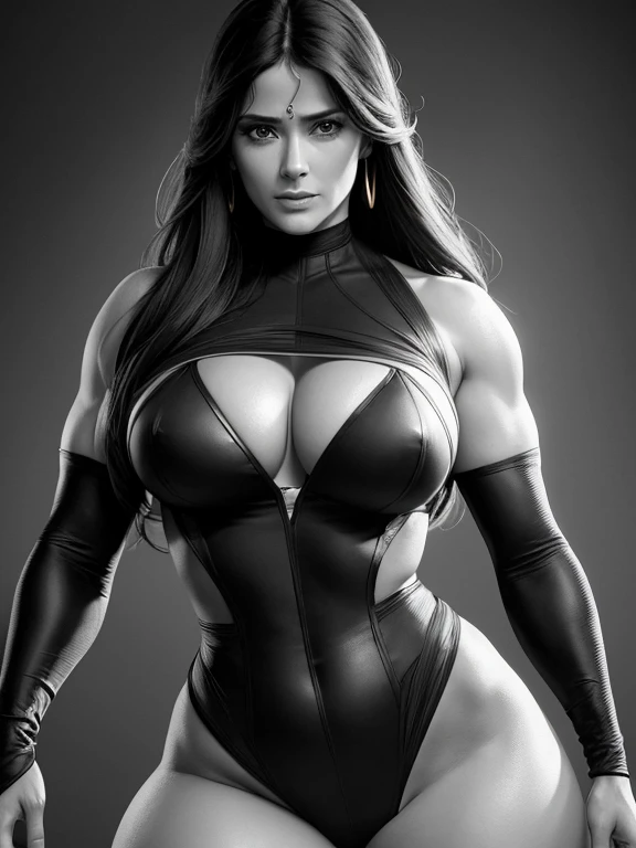 Pencil sketch, black and white image, finely drawn lines, a masterpiece rendering of Salma Hayek as stripper, intricately detailed with the golden ratio in mind, trending on both cgsociety and artstation, epic in scale and detail, highly vibrant and full o...