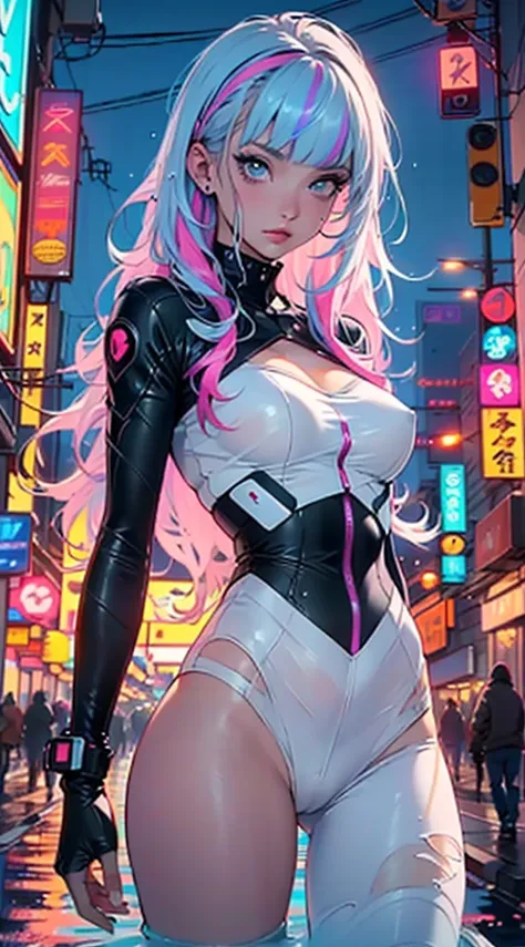 cyberpunk girl,(((1girl))),((cute and beautiful rainbow haired girl)),

(large breasts:1.4),saggy breasts,mane,((multicolored hair lighting:1.3, rainbow_hair:1.3, rainbow hair dye:1.2,(hair bangs:1.3),(hair with the seven colors of the rainbow))),((straigh...