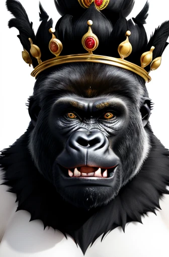 gorilla with royal crown on head drawn with ink outlines screaming with mouth wide open and evil eye, mehrdimensionales quilling...