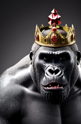 gorilla with royal crown on his head, zeichnet mit tintenumrissen, screaming with his mouth wide open and an angry look, der bru...