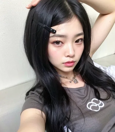 Arafed Asian woman with long black hair combing her hair, ulzzang, muchacha coreana, Jinyoung Shin, sui ishida con cabello negro, jaeyeon nam, cruel korean gothic girl, chica linda-cara-fina, 19 year old girl, heonhwa choe, pale korean adorable face, con c...