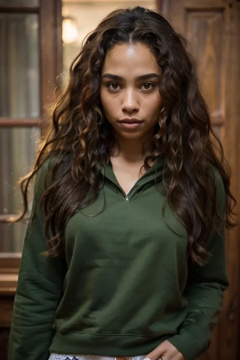 full resolution, highly detailed skin, detailed hair, dslr, sharp focus, high definition, high quality photography, intricate, realistic woman with long curly brown hair, Curly Chestnut Goddess, Zoë Kravitz, Lisa Bonet, natural beauty, healthy, boho, creat...