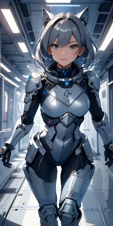 city， High resolution, (masterpiece:1.4), very detailed, 1 girl, From above, space, running, Silver Killing City Combat Suit, sharp focus, (cinematic lighting), (1 girl), slight smile，5 fingers on each hand are highly detailed，