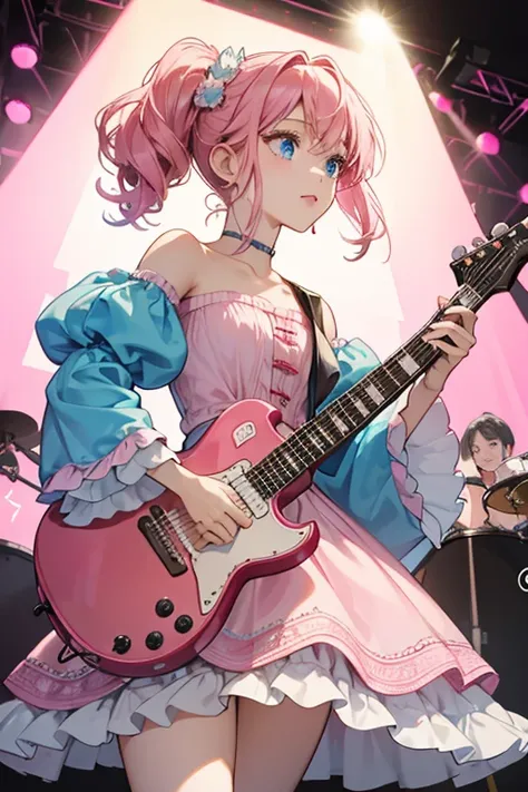 Parfait Cookie is a slim Cookie of average height with vivid peachy skin. While in her stage getup, Parfait Cookie has white, puffy hair styled in a half-up half-down hairstyle with many toppings, along with pink syrup. The body of the two-stringed guitar ...