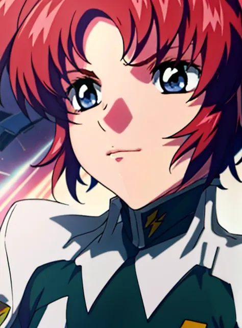 meiling hawk,meiling hawk　gundam seed destiny,redhead,blue eyes,緑color浴衣、zori sandals,ability、fireworks in the night sky、skyrock...