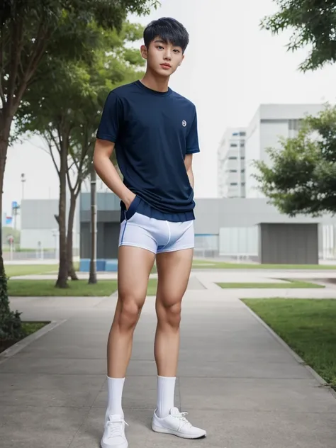 16 years old teenagers , very young , light-skin , wearing an dark blue sexy underwear, tmasterpiece，k hd，the feet ，black long socks，The barefoot , blue colour , handsome and cute , extreme cute boy , white skin , dark blue underwear boxers shorts , extrem...