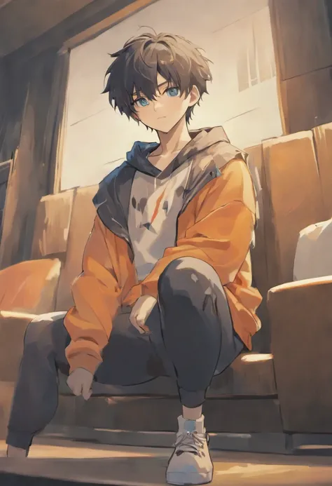 masterpiece，best quality，8K quality，highest resolution，unparalleled clarity，full body character，panoramic， Delicate face，full body character，telephoto lens，A boy with fine fingers，sports student，Handsome boy，cute，8 year old，Shota，anime characters，Heterochr...