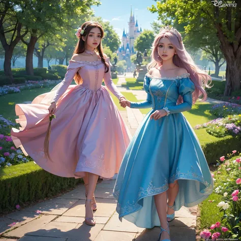 araffe vestido de rosa sentado sobre una alfombra con un pastel, rapunzel, Estilo de arte de Disney, in style of disney animation, disney fotorrealista, princesa de pelo rubio, Arte conceptual de Disney, Renderizado 8k", deviantart art station cgscosiety, ...