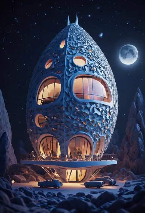 (best quality,4k,8k,highres,masterpiece:1.2),ultra-detailed, A capsuled modern hi-fi hotel-resort in the moon, zentangle, origami, cinematic, 3d crunch, by my self...lol