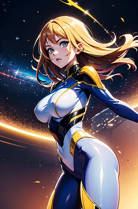 (best quality,4k,8k,highres,masterpiece:1.2),ultra-detailed,anime girl fantasy,sci-fi,space suit,big chest,front view,solo photo,thick hair,thick thighs,standing,thick legs,colorful,powerful lighting,deeper shadows,sharp focus,detailed facial features,spar...