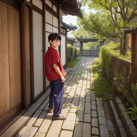  High resolution, Super detailed, masterpiece, highest quality,oriental、boy、ancient japanese peasant clothes、alone、game poster、pants、farmer、