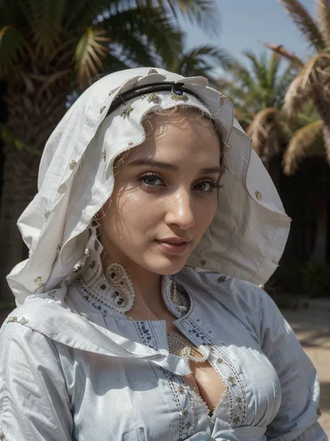 ((((((A Beautiful Arabian woman wearing a cultural dress, ultra detailed)))))), ((full body portrait)), (22 years old, innocent face, natural wavy hair, blue eyes, high resolution, Intricate high detail, Highly detailed, Sharp focus, Detailed skin, realist...