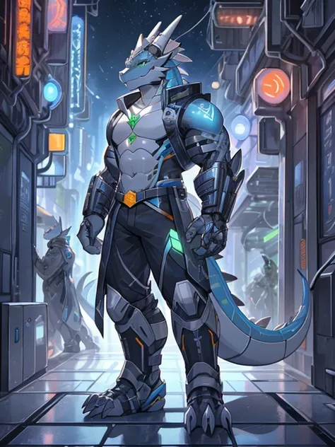 male, muscular, synthesizer (widersan), , cyborg, android, dragon, 银dragon, 机器dragon, lizard, silver lizard, robo lizard, cyber ...