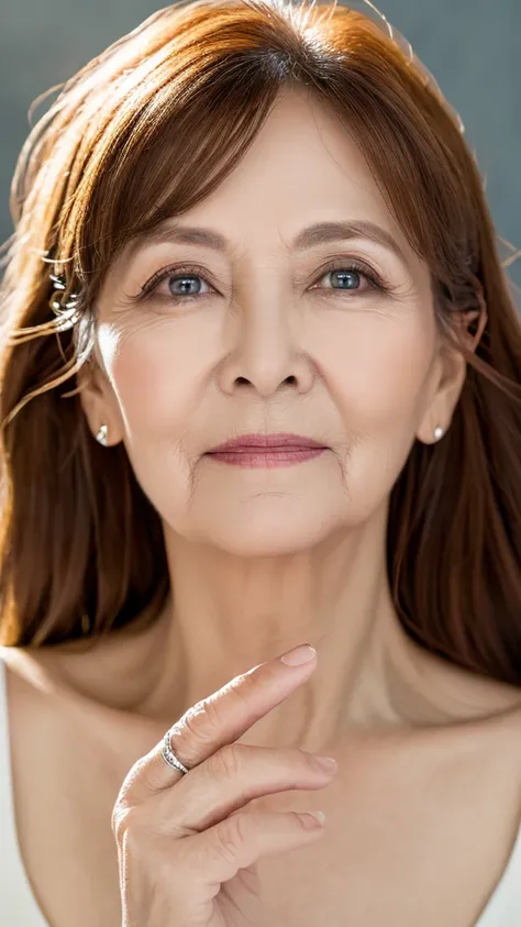 ((masterpiece, highest quality, Super fine, High resolution)), alone, beautiful mature woman, shining eyes, perfect eyes, 75 years old, 5 fingers of the hand, Silver Theme,