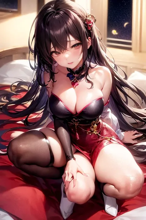 Anime-style image：A woman in sexy clothing sits on the bed, 诱人的anime girl, guweiz, Beautiful charming anime woman, Hanayama Minamata, Best Anime 4K Konachan Wallpapers, 有吸引力的anime girl, eechi, beautiful and seductive, 美丽的anime girl, anime girl, 美丽的anime gi...