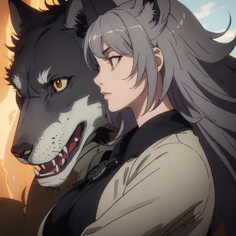 ((highest quality,8k，16k, masterpiece: 1.3))（fenrir: 北欧myth）fenrir，wolf beast，the silver coat has a mysterious appearance，sharp ...