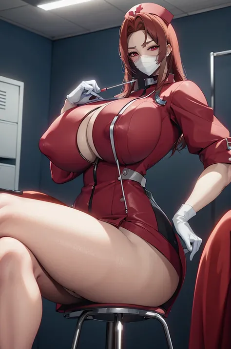 nurse uniform,hospital, latex nurse suit,nurses,busty,elbow gloves,labcoat,redhair woman,red eyes , gigantic ,medical instruments,asian nurse,two nurses,speculum,examination room,oversize ,big ass ,strap on, lay on table ,legs spreaded,giving birth,gyno ch...