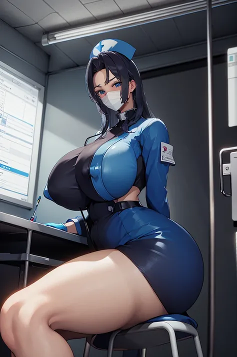 nurse uniform,hospital, latex nurse suit,nurses,busty,elbow gloves,labcoat,bluehair woman,blue eyes , gigantic ,medical instruments,asian nurse,two nurses,speculum,examination room,oversize ,big ass ,strap on, lay on table ,legs spreaded,giving birth,gyno ...