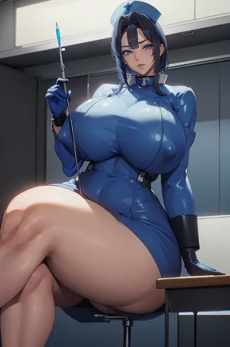 nurse uniform,hospital, latex nurse suit,nurses,busty,elbow gloves,labcoat,bluehair woman,blue eyes , gigantic ,medical instruments,asian nurse,two nurses,speculum,examination room,oversize ,big ass ,strap on, lay on table ,legs spreaded,giving birth,gyno ...