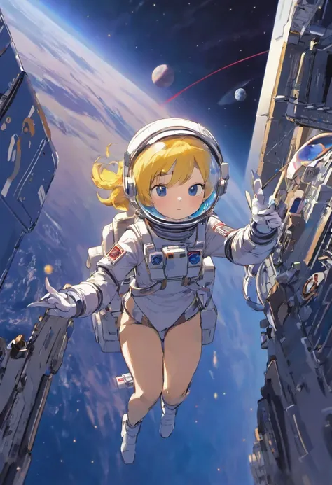 1 girl in space, Helmet, tiny bikini, (Floating in zero gravity:1.2), Earth, two, star, spaceship, (Reflects sunlight:0.8), milky way, (distant galaxy:1.3), wide, Rocket launch, (exhaust gas:0.9), space station, (Space Microwave Background:1.1), spacewalk,...