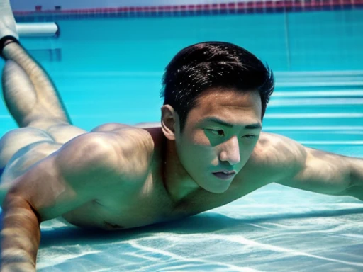 Full body image of a Japanese man、A drama in which a Japanese male swimming club member is found dead..、A drama in which a Japanese lifesaver is found dead.、A drama in which a Japanese male university student playing water polo is found dead.、A drama in wh...