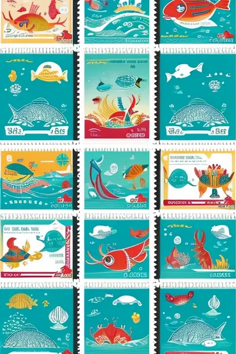 "Design a cute sea life themed Line stamp。In particular, I need 16 stamps of crustaceans.、Make sure each one has a different expression or pose。Expressing adventures in the sea and fun moments with friends.、Design it to give it a retro feel.。Stamp size is ...