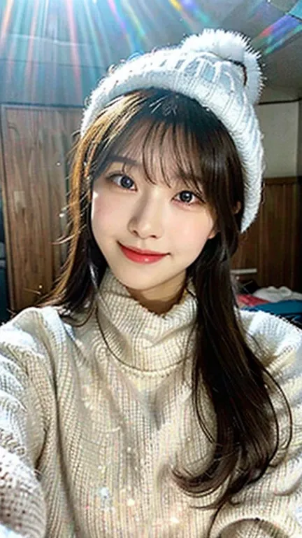 (highest quality,masterpiece:1.3,ultra high resolution),(Super detailed,caustics,8K),(realistic:1.4,RAW shooting),Silver world all around,snowfield,Diamond dust,Snow that sparkles and reflects the light,17 years old,cute,Natural Brown Medium Hair,knit hat,...