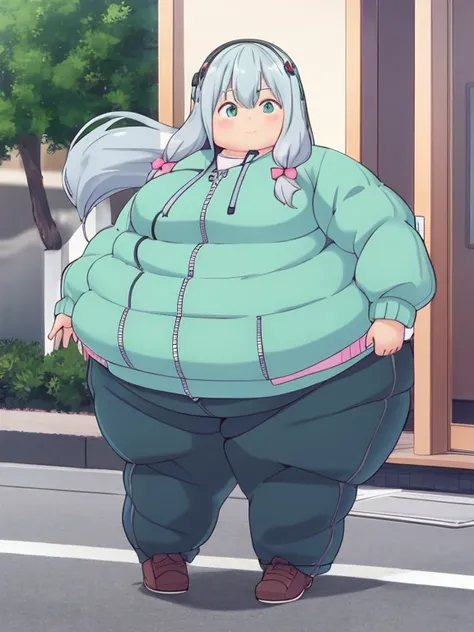 fat sagiri_izumi,1girl, blue green zipper coat,face front,closed mouth, cute