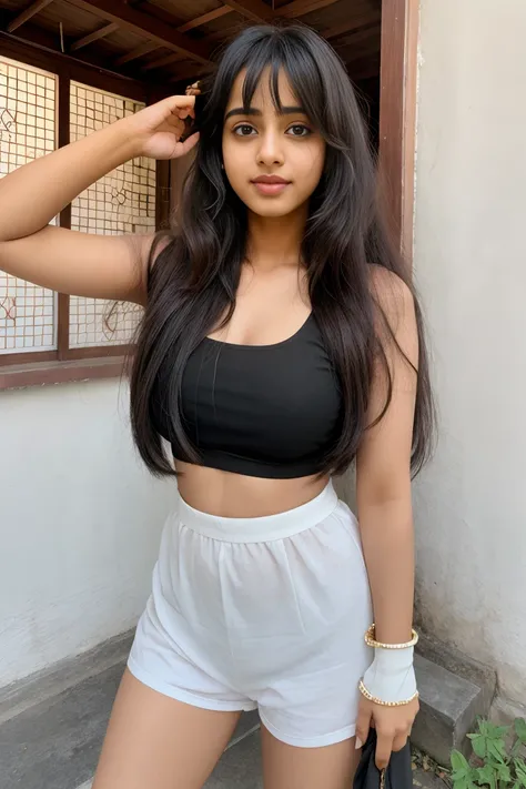 sanjana saba with big  ,perfect,bang hair