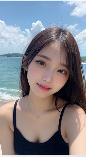 finely, High resolution, high quality、完璧なダイナミックな構figure, beautiful and fine eyes, medium hair, 、natural color lip,Kamimei、Shibuya Ward、20 year old girl、1 person、transparent skin、shining hair、Ocean, 最high quality, figure, super detailed, finely, High resolu...