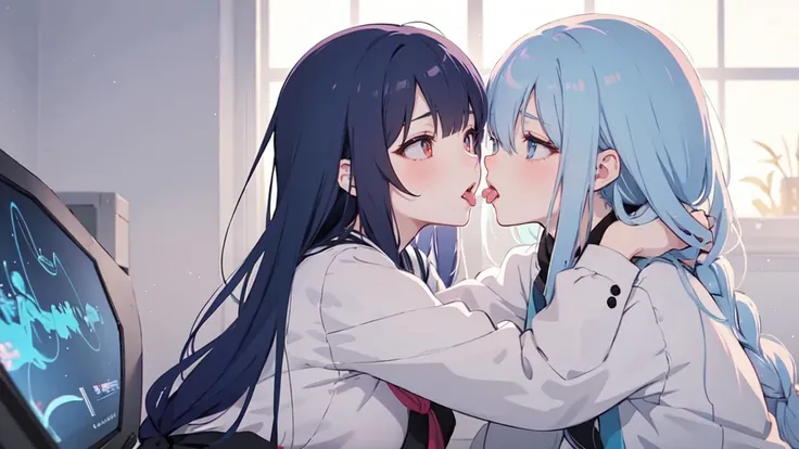 anime - style image of two young women with grey-blue hair, artwork in the style of guweiz, loish and ross tran, guweiz, loish and wlop, anime style illustration, two beautiful anime girls, inspired by Yanjun Cheng, loish art style, anime style portrait, d...