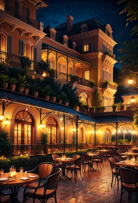 night.night.night view.It is a comfortable and relaxing resort...Gorgeous and noble mansion.Tables and chairs for terrace cafe in high definition on garden terrace.The modern and beautiful city with a distant view is a famous holiday destination.nice envir...