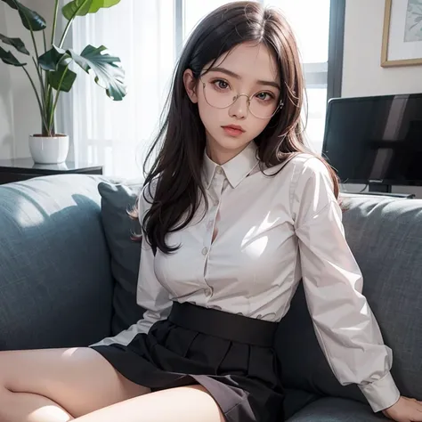 Upper body: 1.2 1女of子, masterpiece, highest quality, Super detailed, illustrinion, small eyes and small face) Clothes: Tight long skirt, White shirt with neckline, white socks, wedding ring, allure: low black hair, Clean bread, maquillaje ninural, (black e...