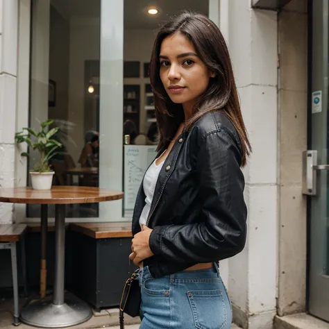 Modelo brasileira, friendly about 20 years, sorrir, academia, mesa, lunch, sobremesa, comendo, MEAL, coffee shop, Outside, Rua, Rua outfit, roupas casuais chuva, cabelo molhado, guarda chuva, water, nuvem, nublado, Denim Jeans Pants, spontaneous black jack...