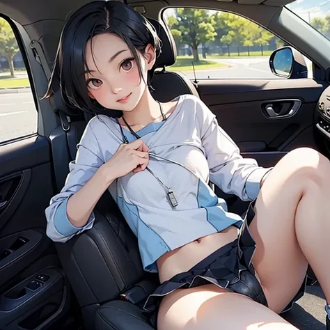 Open your knees and spread your legs wide open,smile,Berry Short Hair,mini skirt,random angle,semi-nude,Completely naked,Flipping through clothes,NSFW,inside the car,sweaty,,masturbation,car sex