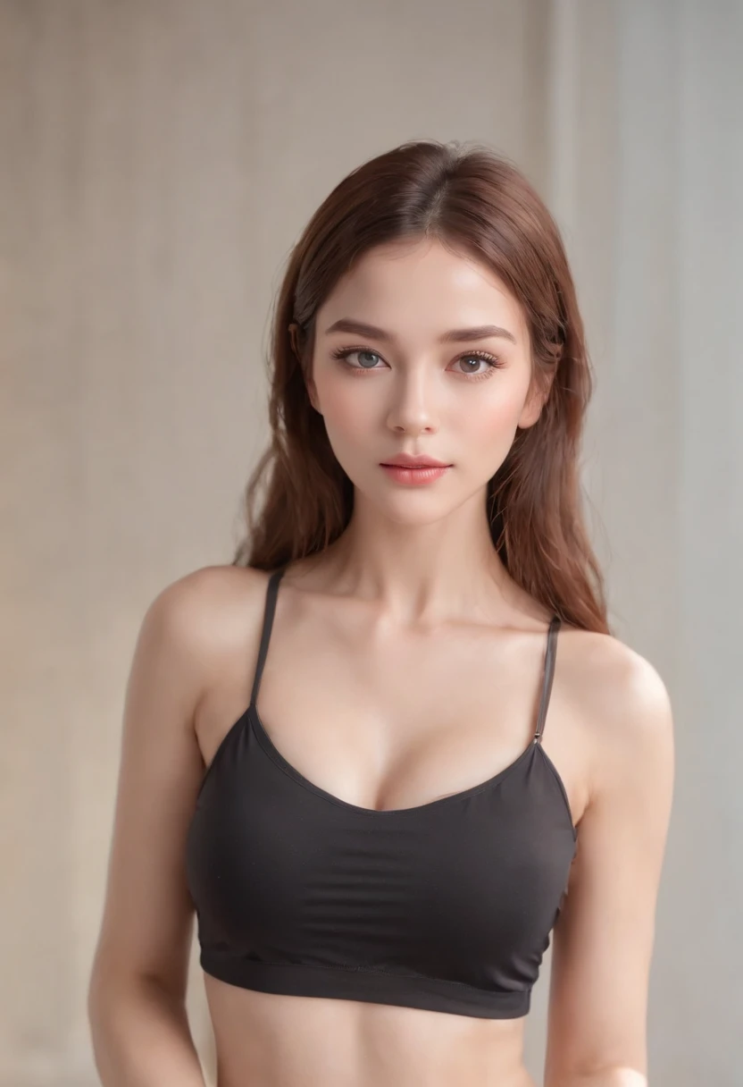 Teen underwear chest photo,young french woman, ((Full body shot from head to toe)), alone, ((perfect hands, perfect feet, small ass, medium breasts, small head)), long hair, looking at the viewer, blue eyes, ((masterpiece)), ((white tight yoga pants:1.5),,...