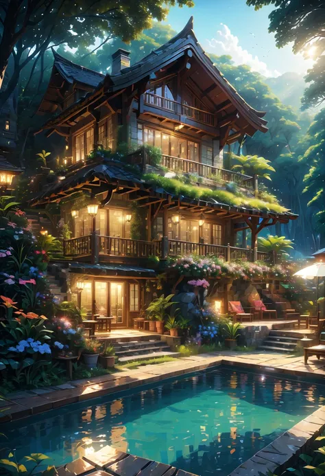 secluded residence.resort concept design.Resort/Resorts/resort.Closeup focus on high definition luxury resort.(best quality,4K,8k,high resolution,masterpiece:1.2),Super detailed,(actual,photoactual,photo-actual:1.37)It&#39;s a hidden and unique place，As if...