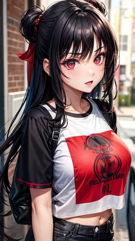 Hot goth girl wearing a red hot chili peppers t-shirt