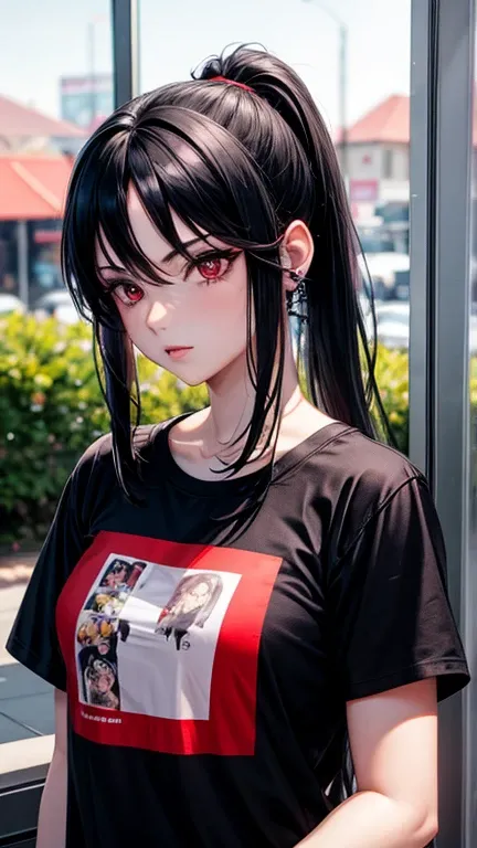 Hot goth wearing a red hot chili peppers t-shirt