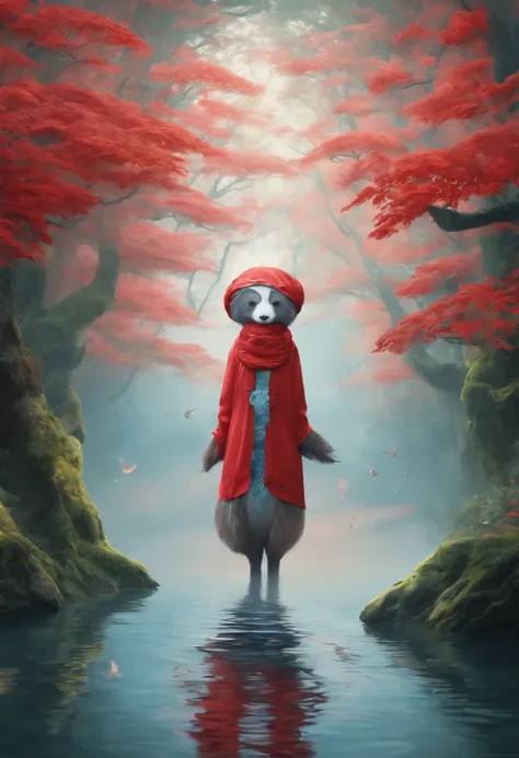 Compose a captivating and realistic photograph that blends the traditional beauty of a Malay girl in a hijab with the enchantment of a fantasy world. Transport your subject and the giant red panda into a magical realm filled with lush, otherworldly landsca...