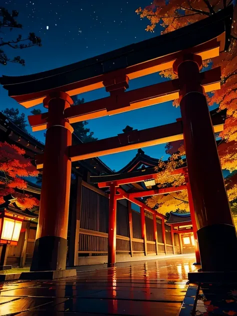 colorful leaves, Japanese, evening glow, large, ready torii, autumn