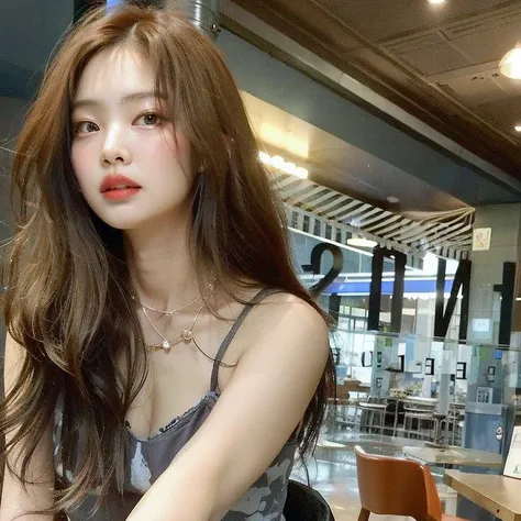 mulher de araffe sentada em uma mesa com um prato de comida, linda jovem coreana, linda jovem coreana, linda mulher sul-coreana, Jinyoung Shin, Ulzzang, asian girl com cabelo comprido, jaeyeon nam, bae suzy,  coreana, com cabelo comprido, Heonhwa Choe, a y...