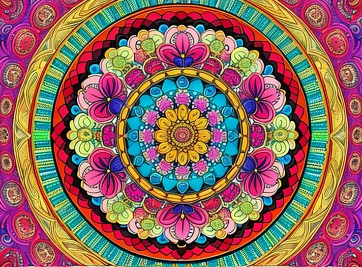 (beautiiful mandala), absurdres, highres, ultra detailed, extremly detailed, (bunch of flowers:1.3), (zentangle:1.2), (geometric:1.2),(vibrant colors),