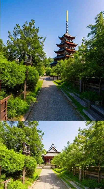 Realistic Japanese shrines that look like photos,Image of building only,Landscape only