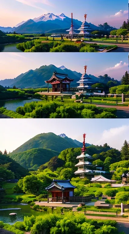 Realistic Japanese shrines that look like photos,Image of building only,Landscape only