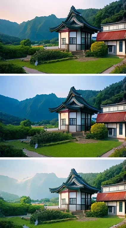 Realistic Japanese shrines that look like photos,Image of building only,Landscape only