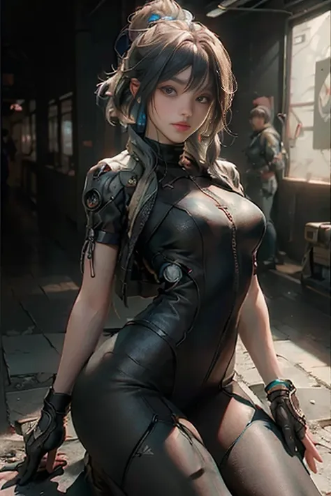 ((highest quality)), ((masterpiece)), (detailed: 1.4), 3D, beautiful cyberpunk woman image, whole body, broken pink tights, leather clothes, buttocks, Mechanical, HDR (high dynamic range), ray tracing, NVIDIA RTX, super resolution, unreal 5, Scattered bene...