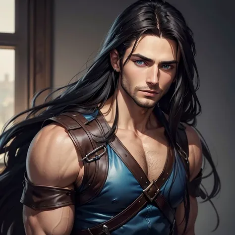 a close up of a man with long hair and blue eyes, digital art by bernardino mei, tumblr, digital art, handsome stunning realisti...